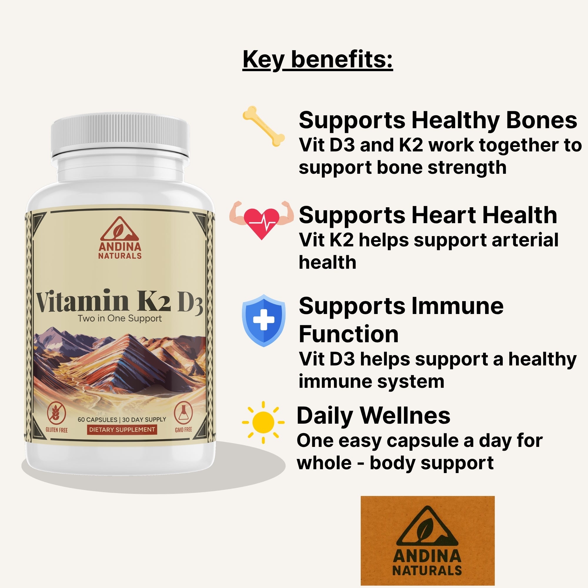 Vitamin K2 + D3 | Bone, Heart & Immune Support