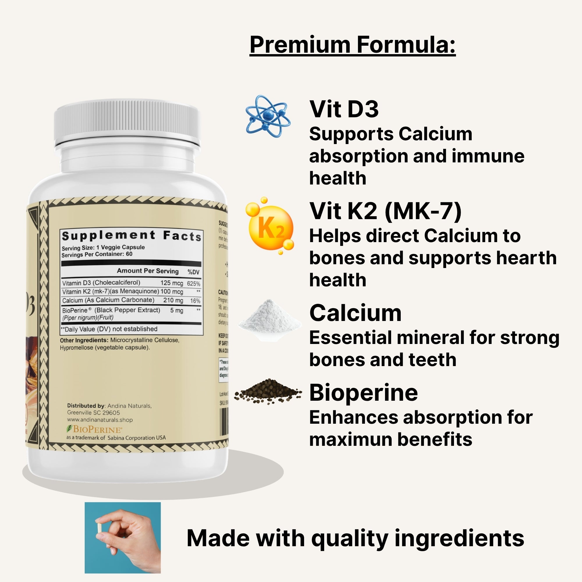 Vitamin K2 + D3 | Bone, Heart & Immune Support
